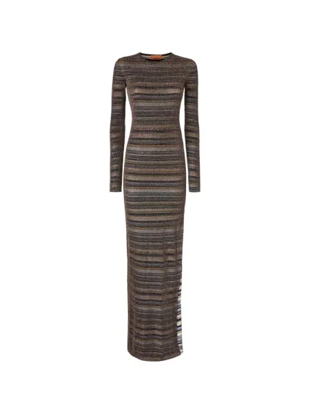Rochie maxi Missoni cu dungi lungă de costum maro