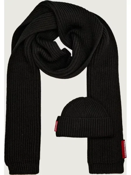 De lână șal + căciulă negru