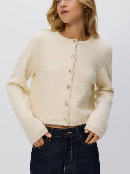 Reserved Кардиган з декоративними ґудзиками нюдовий 