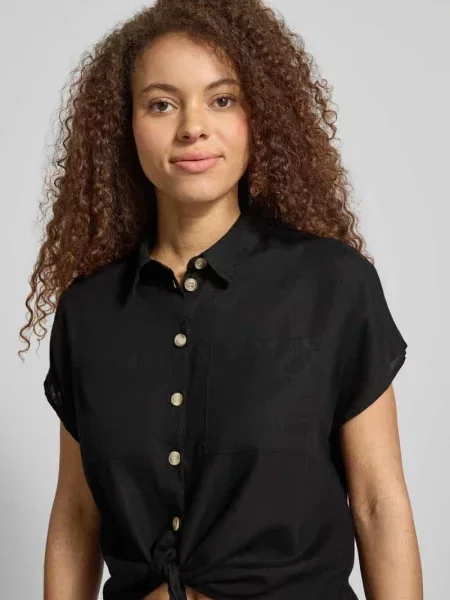 Bluzka koszulowa o kroju regular fit z mieszanki i lnu model PIA' Pieces czarna