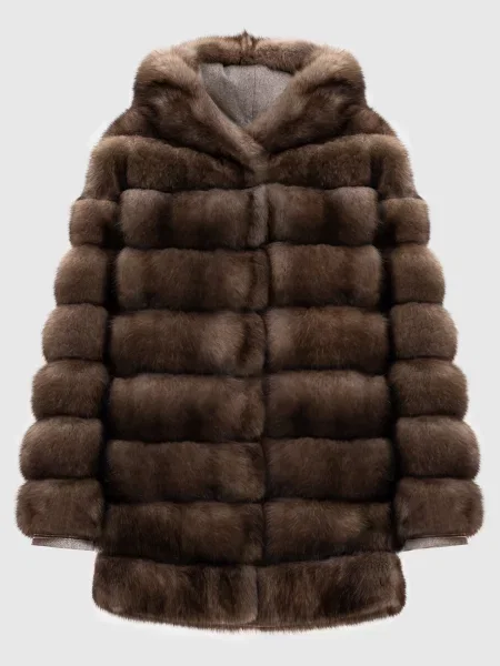 Шуба з хутра соболя з капюшоном Rindi коричнева