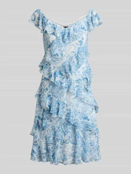 Sukienka koktajlowa z falbanami Lauren Ralph Lauren biała