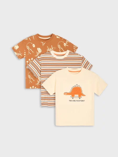 Sinsay trička s motivem dinosaurů 3 pack krémová