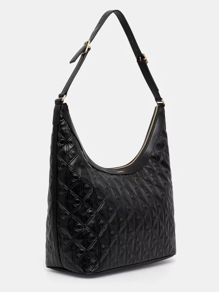 Geantă Calvin Klein Emblem Aop Debossed Medium Shbag negru