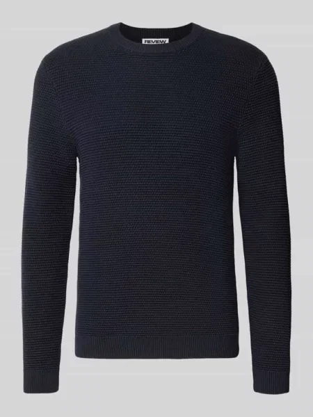 Sweter dzianinowy z czystej bawełny o kroju regular fit Review granatowy