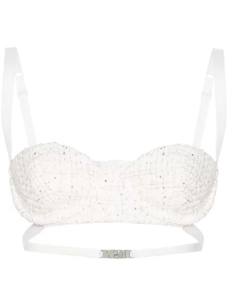 Sutien bralette Gcds cu paiete din tweed alb