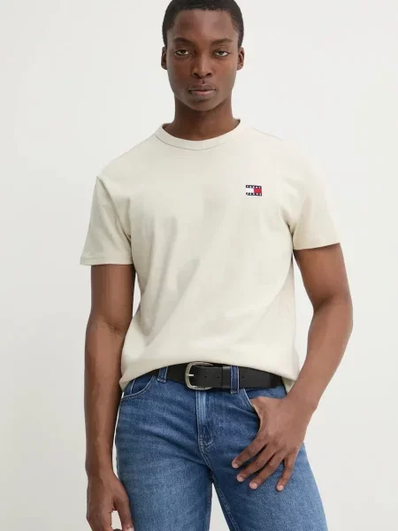 Тениска Tommy Jeans с изчистен дизайн бежово