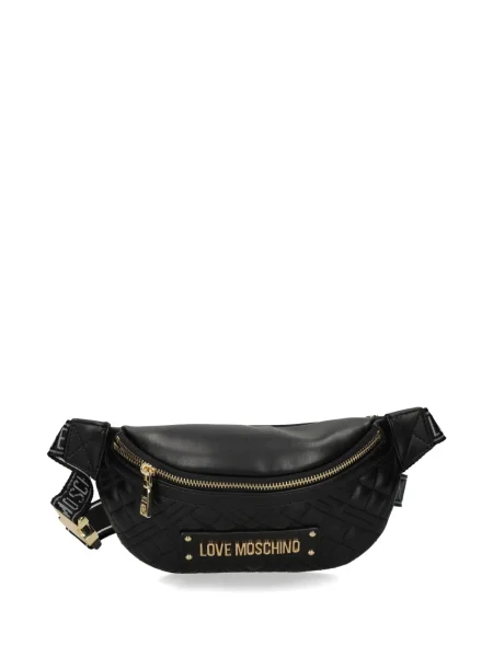 Curea Love Moschino matlasată cu autograf negru