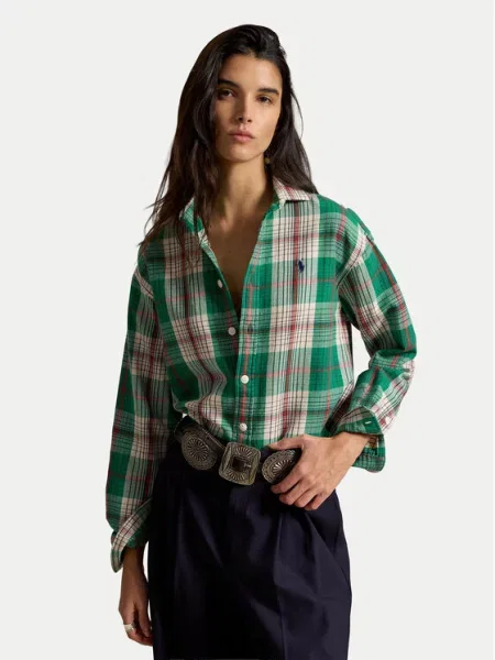 Bluzka koszulowa o kroju regular fit z czystej bawełny Polo Ralph Lauren zielona