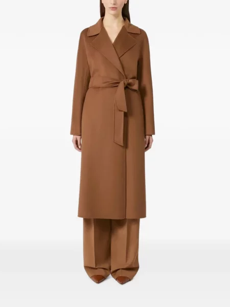Cu centură palton Max Mara de lână plic maro