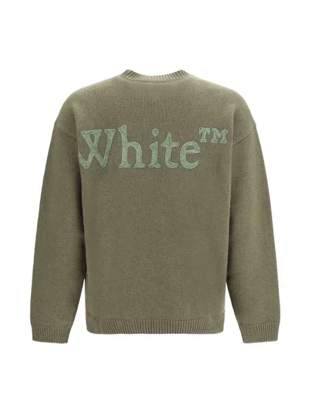 Sweter Off-white wełniany z okrągłym dekoltem z logo biały