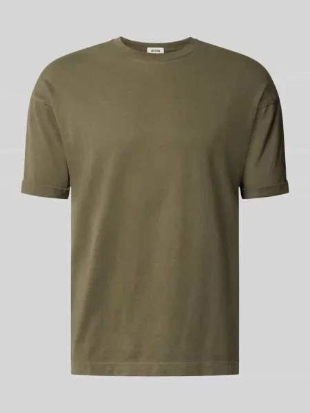 T-shirt z zakładką na rękawach i okrągłym dekoltem Drykorn oliwkowa