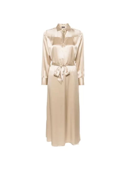 Satynowa sukienka koszulowa Kiton beżowa
