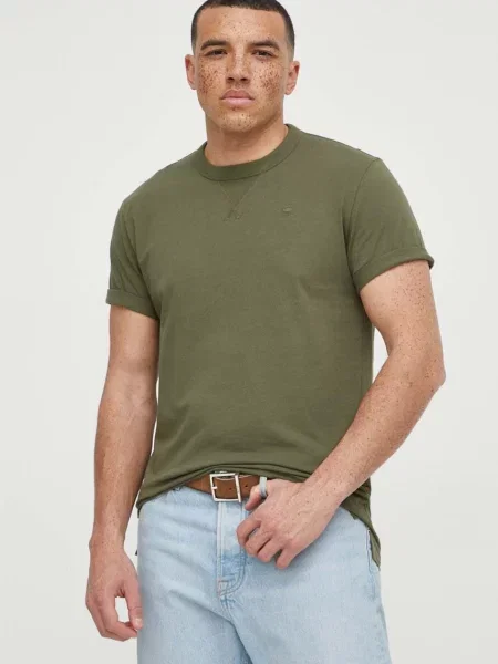 Тениска G-Star Raw зелено с изчистен дизайн