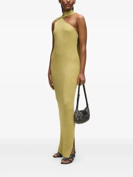 Rochie maxi Karl Lagerfeld tricotate de costum auriu