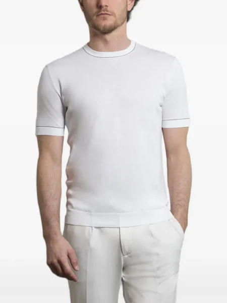 Tricou Moorer cu dungi cu decolteu rotund alb