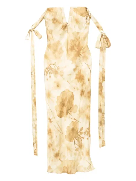 Rochie Alejandra Alonso Rojas cu model floral cu imagine galben