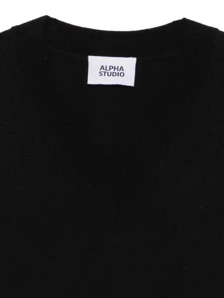 Pulover Alpha Studio tricotate cu decolteu în V negru