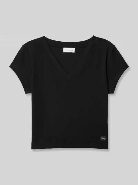 T-shirt o kroju slim fit z mieszanki bawełny Calvin Klein Jeans czarna