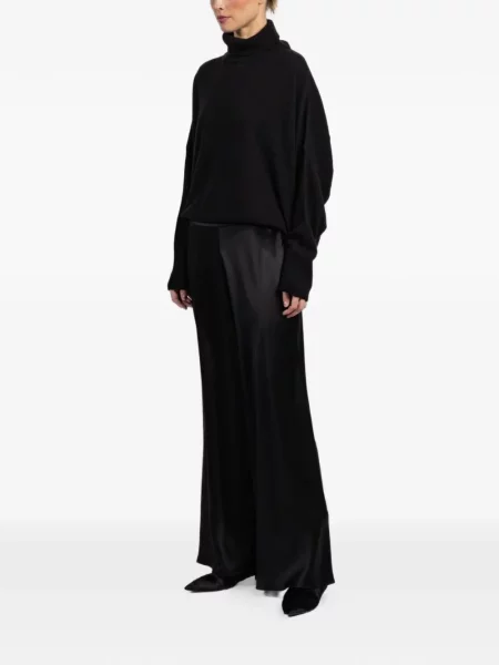 Pantaloni Peter Cohen din satin evazate negru