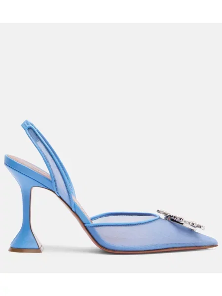 Pantofi cu toc Amina Muaddi plasă slingback albastru