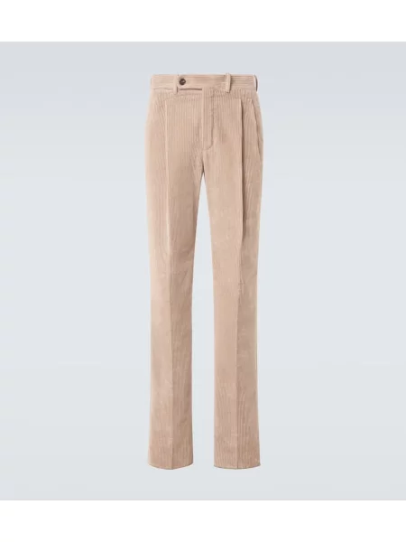 Hlače z ravnimi hlačnicami Incotex iz rebrastega žameta bež