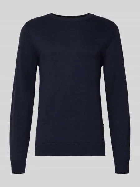 Sweter z dzianiny z prążkowanymi wykończeniami model ‘BELLS’ Casual Friday granatowy