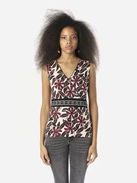 KOROSHI Top roşu închis / negru / murdar alb