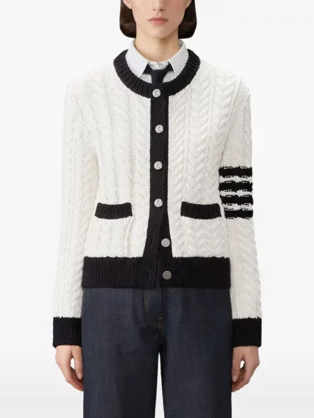 Cardigan Thom Browne de lână alb