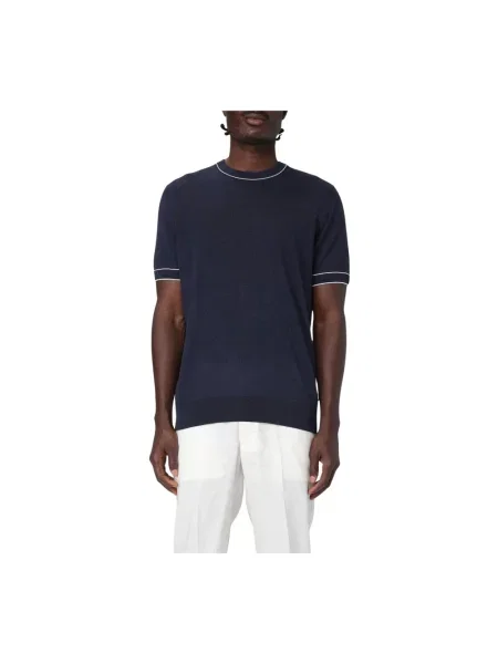 Lniany sweter Boss niebieski