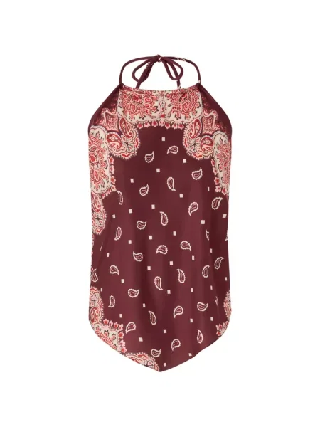 Top halter Pinko cu model paisley cu gât halter roșu