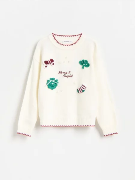 Reserved Pulover cu motive de sărbători multicolor
