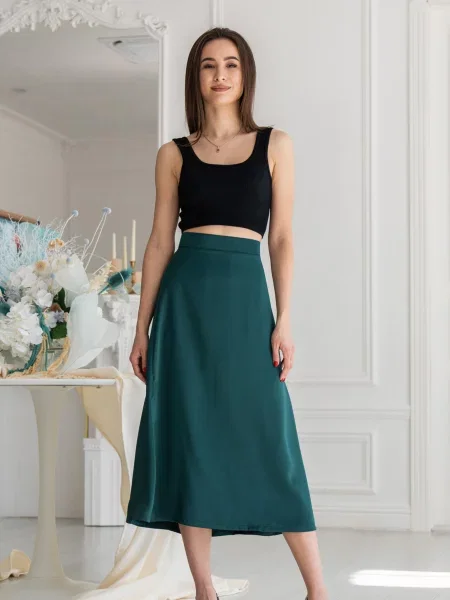 Спідниця міді RiMari смарагдовий шовк