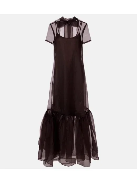 Maksi sukienka maxi Staud z organzy garniturowa brązowa