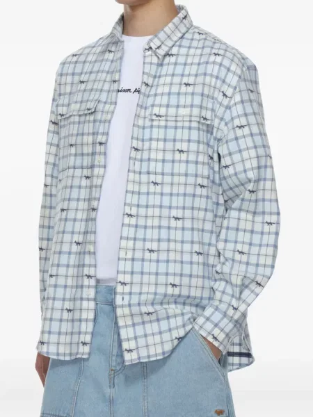 Cămașă Maison Kitsune în carouri cu imagine lungă albastru