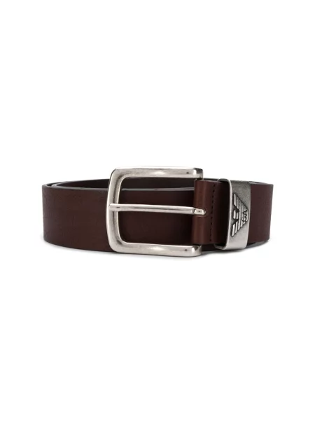 Pasek Emporio Armani skórzany z logo brązowy