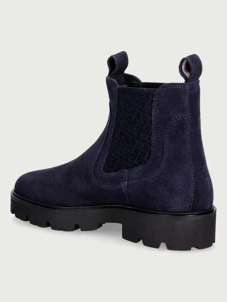 Tommy Hilfiger sztyblety zamszowe TH MONOGRAM SUEDE CHELSEA BOOT granatowe