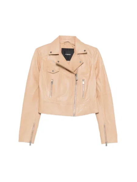 Kurtka skórzana Pinko biker beżowa