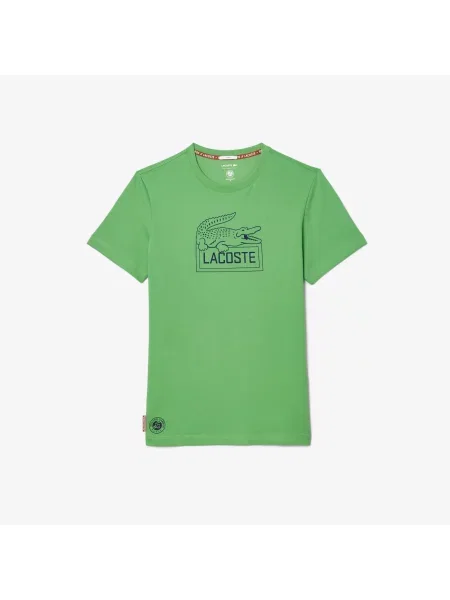 Lacoste Koszulka Roland-Garros Z Dekoltem V Z Nadrukiem Regular Fit zielona