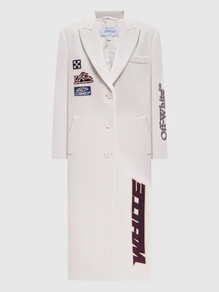Чорне пальто з вовною з нашивками Off-white біле
