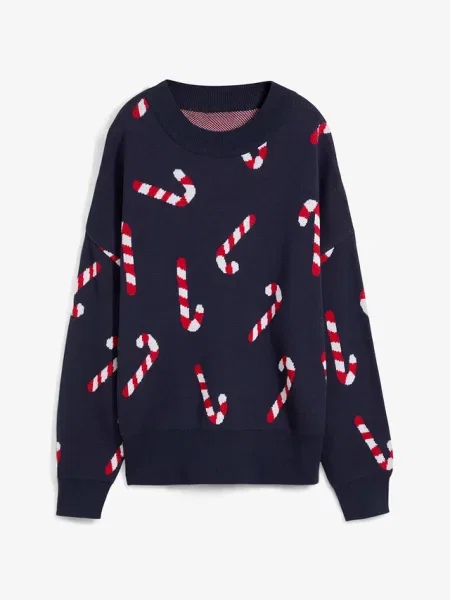 Cienki sweter z okrągłym dekoltem oversize niebieski