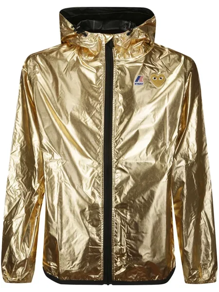 Geacă Comme Des Garcons Play cu glugă cu motiv cu inimi auriu