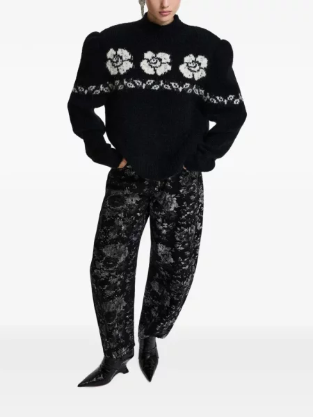 Pulover Essentiel Antwerp cu model floral cu guler de stand-up din jacard negru