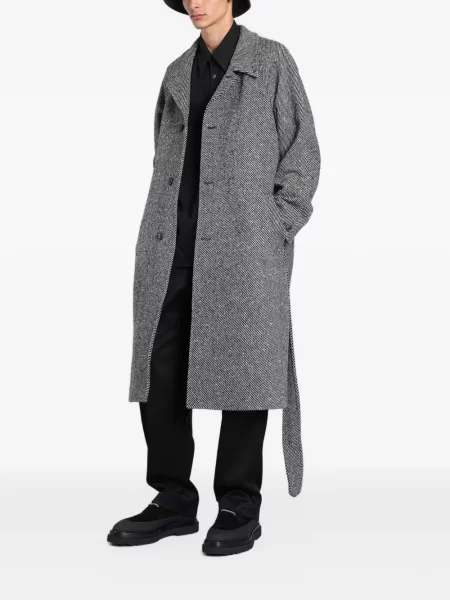 Cu centură palton Paul Smith cu model herringbone alb