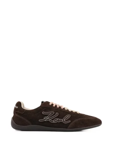 Sneakerși Karl Lagerfeld cu broderie din piele de căprioară maro