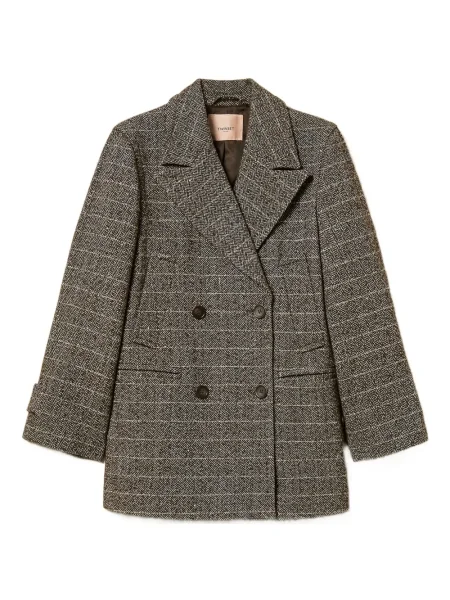 Palton Twinset cu model herringbone maro
