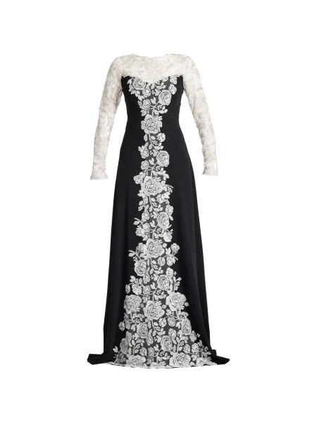 Rochie maxi Tadashi Shoji cu model floral din dantelă de costum negru