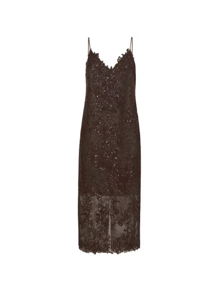 Rochie Brunello Cucinelli cu broderie de lână maro