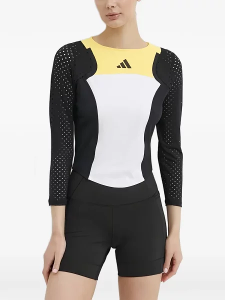 Ριγέ τρέξιμο μπλούζα Adidas από διχτυωτό κόκκινο
