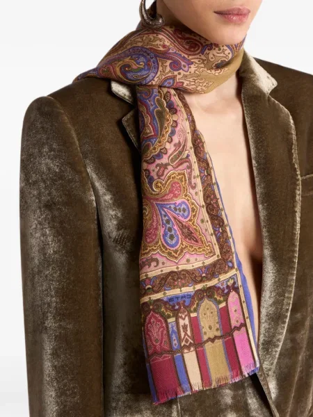 Fular Etro de lână cu model paisley albastru